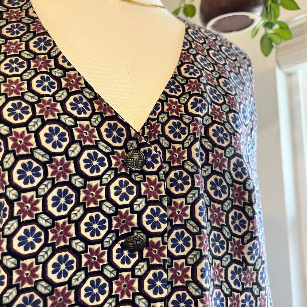 Handmade 90s Floral Folk Print Button Front Vest Top Size Medium to Large
